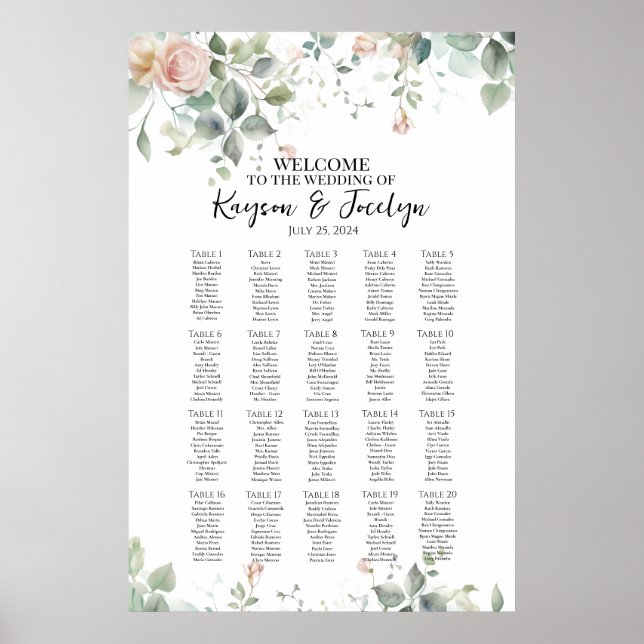 Poster Gráfico de assentos de casamento de rosas elegante (Frente)