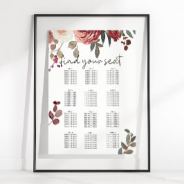 Poster Gráfico de Assentos de Casamento de Rosas Florais