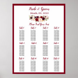 Poster Gráfico de Assentos de Casamento de Rosas vermelha