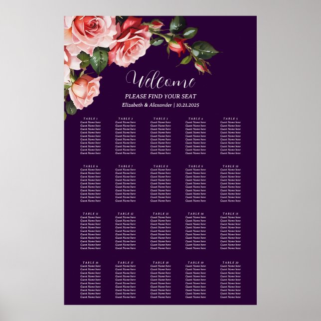 Poster Gráfico de assentos de casamento de rosas vermelha (Frente)