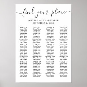 Poster Gráfico de assentos de casamento de script preto