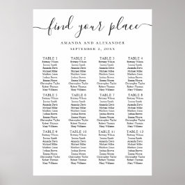 Poster Gráfico de assentos de casamento de script preto-e