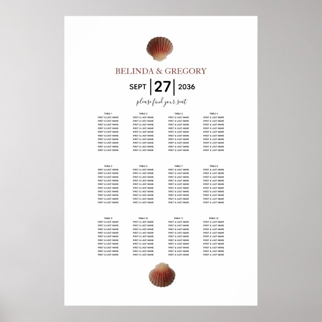 Poster Gráfico de Assentos de Casamento de Seashell de Pr (Frente)