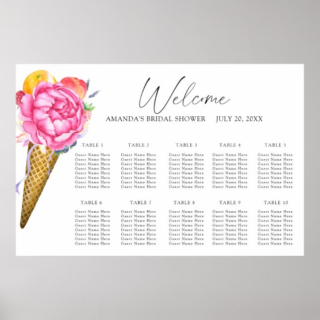 Poster Gráfico de assentos de casamento de sorvete de flo (Frente)
