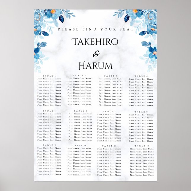 Poster Gráfico de assentos de casamento de verão com flor (Frente)