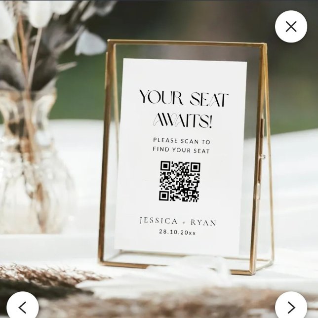 Poster Gráfico de Assentos de Casamento Digital com Sinal (Digital Wedding Seating Chart with QR Code Sign)