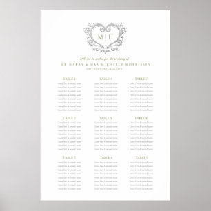 Poster Gráfico de assentos de casamento do coração pra