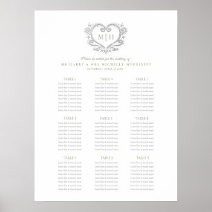 Poster Gráfico de assentos de casamento do coração pra