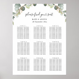 Poster gráfico de assentos de casamento do eucalipto