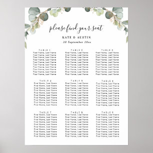 Poster gráfico de assentos de casamento do eucalipto