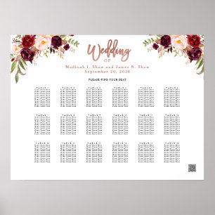 Poster Gráfico de Assentos de Casamento Dourado de Rosa F