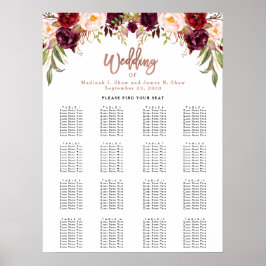 Poster Gráfico de Assentos de Casamento Dourado de Rosa F