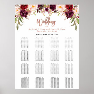 Poster Gráfico de Assentos de Casamento Dourado de Rosa F