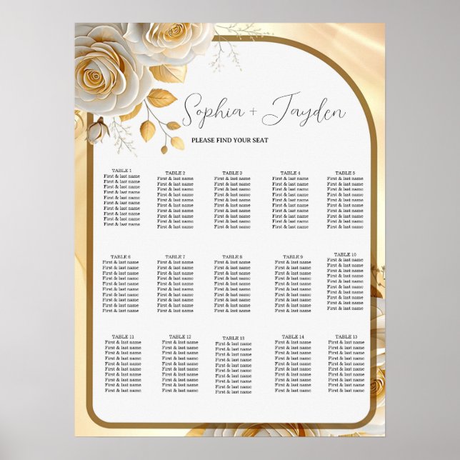 Poster Gráfico de Assentos de Casamento Elegante (Frente)