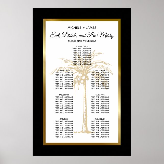 Poster Gráfico de Assentos de Casamento Elegante com Palm (Frente)