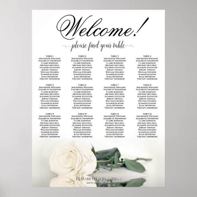 Poster Gráfico de Assentos de Casamento Elegante com Rosa (Frente)