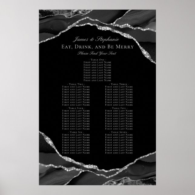 Poster Gráfico de Assentos de Casamento Elegante em Ágata (Frente)