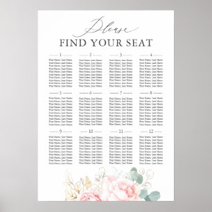 Poster Gráfico de Assentos de Casamento Elegante Floral C