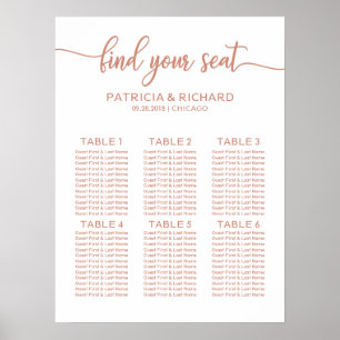 Poster Gráfico de Assentos de Casamento em 6 Mesas Rose G