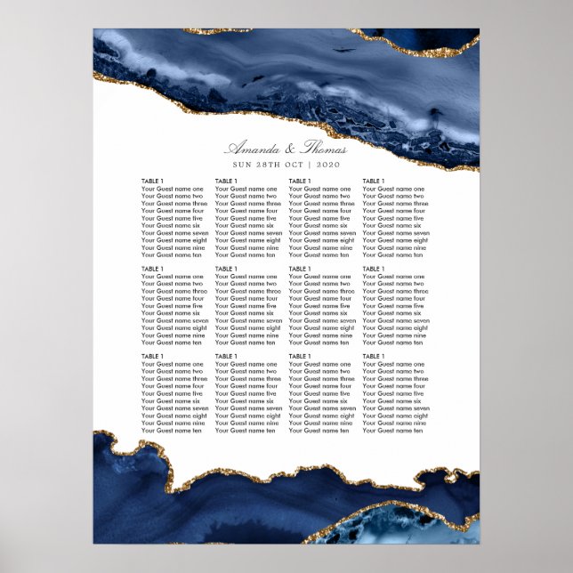 Poster Gráfico de Assentos de Casamento em Ágata Azul e D (Frente)