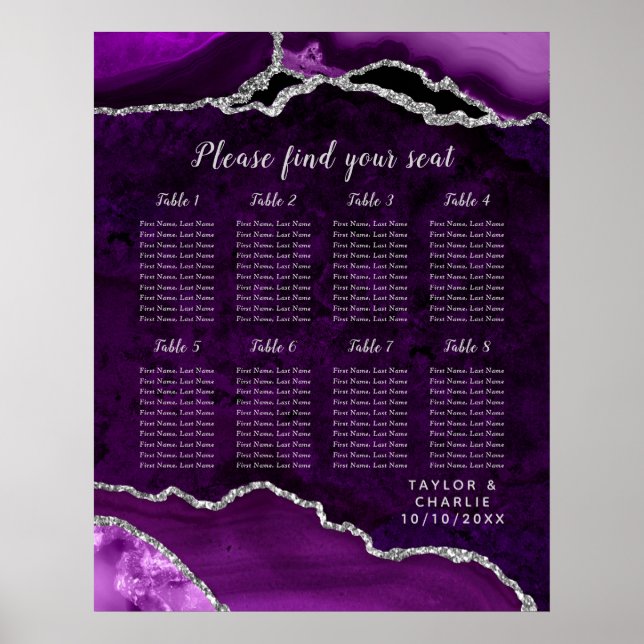 Poster Gráfico de Assentos de Casamento em Ágata Prata Ro (Frente)