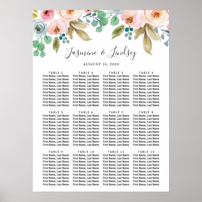 Poster Gráfico de Assentos de Casamento em Aquarela Paste (Frente)