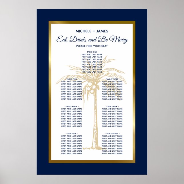Poster Gráfico de Assentos de Casamento em Azul Naval com (Frente)
