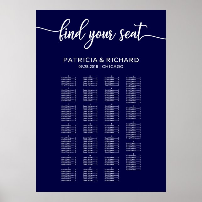Poster Gráfico de Assentos de Casamento em Azul Naval em  (Frente)