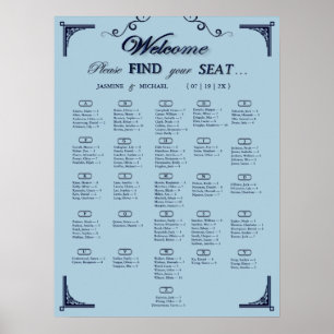 Poster Gráfico de Assentos de Casamento em Azul Poeira Ma