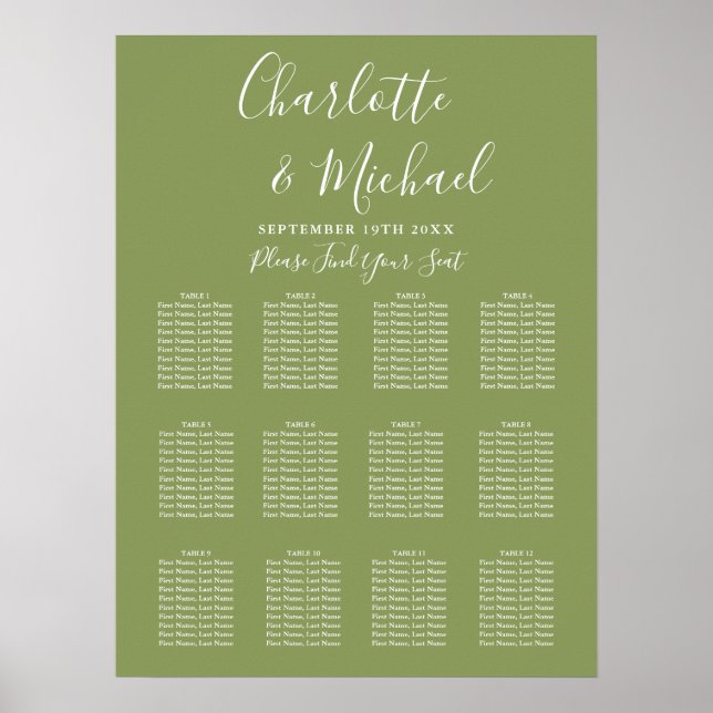 Poster Gráfico de Assentos de Casamento em Letra de Cursi (Frente)