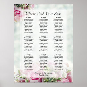 Poster Gráfico de Assentos de Casamento em Mesa com Rosas