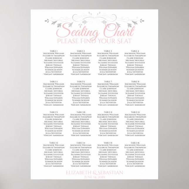 Poster Gráfico de Assentos de Casamento em Mesa de 16 Lug (Frente)