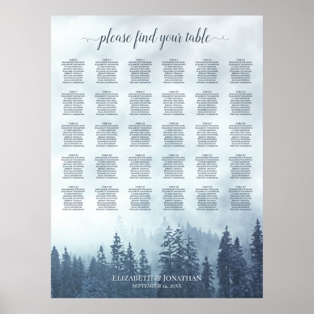 Poster Gráfico de Assentos de Casamento em Mesa de Flores (Frente)