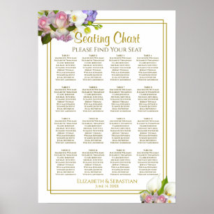 Poster Gráfico de Assentos de Casamento em Mesa Floral Pa