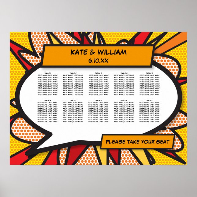 Poster Gráfico de Assentos de Casamento em Quadrinhos Div (Frente)