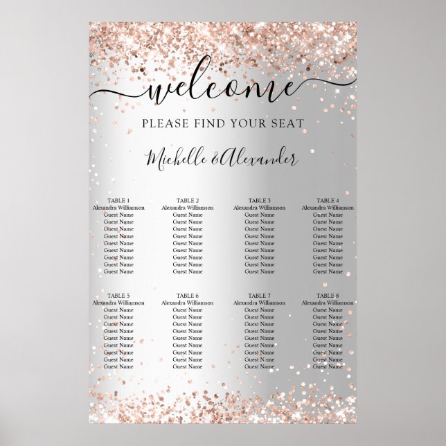 Poster Gráfico de assentos de casamento em rosa ouro prat (Frente)