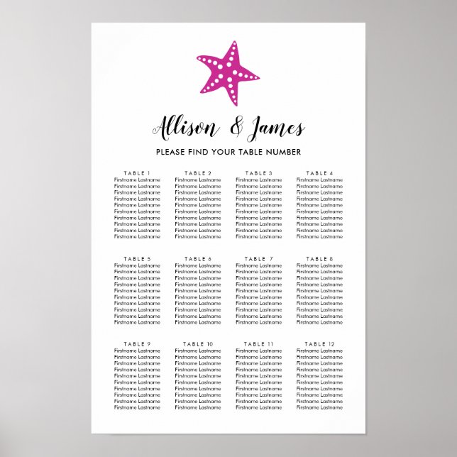 Poster Gráfico de Assentos de Casamento Estrela do Mar Mo (Frente)