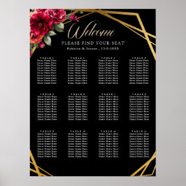 Poster Gráfico de assentos de casamento florais preto-chi