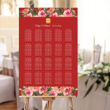 Gráfico de assentos de casamento florais vermelho-