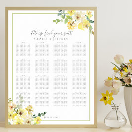 Poster Gráfico de Assentos de Casamento Floral Amarelo El