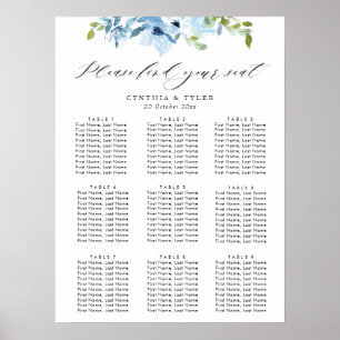 Poster gráfico de assentos de casamento floral azul claro