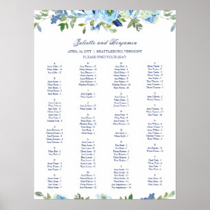 Poster Gráfico de Assentos de Casamento Floral Azul Poeir