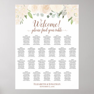 Poster Gráfico de Assentos de Casamento Floral Bege 22 Me