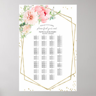 Poster Gráfico de Assentos de Casamento Floral Bege por O