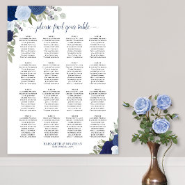 Poster Gráfico de Assentos de Casamento Floral Boho Azul