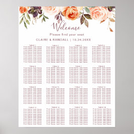 Poster Gráfico de Assentos de Casamento Floral Boho Chic