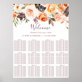 Poster Gráfico de Assentos de Casamento Floral Boho Cláss