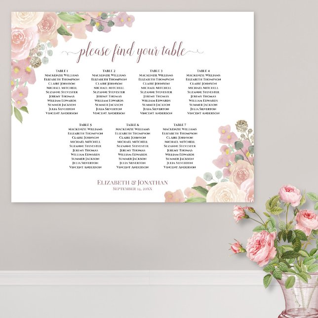 Poster Gráfico de Assentos de Casamento Floral Boho Rosa  (In Situ on Wall)