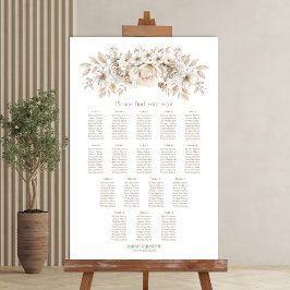 Poster Gráfico de Assentos de Casamento Floral Branco 17