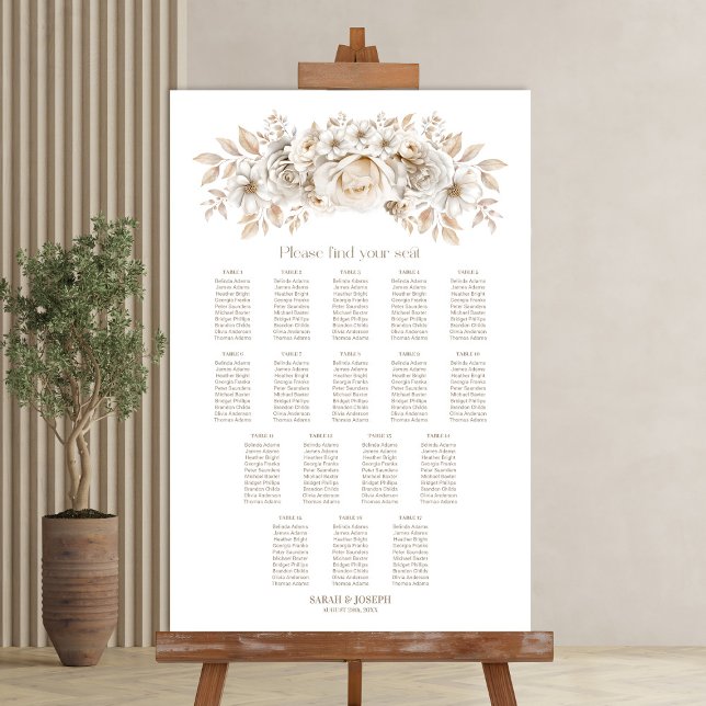 Poster Gráfico de Assentos de Casamento Floral Branco 17  (Criador carregado)